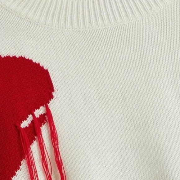 Love One Another Heart Pattern Fringe Trim Sweater - Picture 8 of 9
